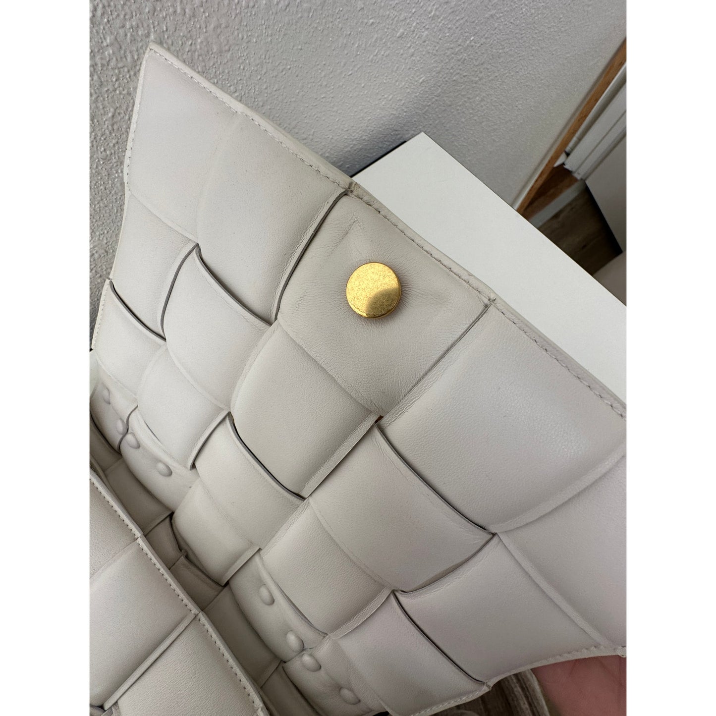 Bottega Veneta Chain Cassette Padded Lambskin Off White Gold Chain Bag