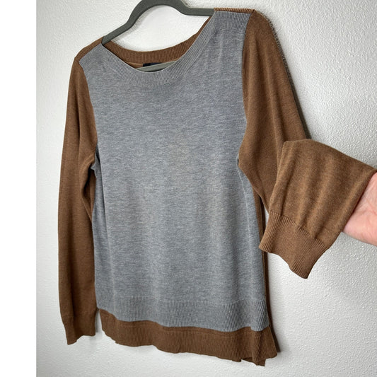 The Limited Gray & Nutmeg Brown Color Block Round Neck Long Sleeve Sweater M