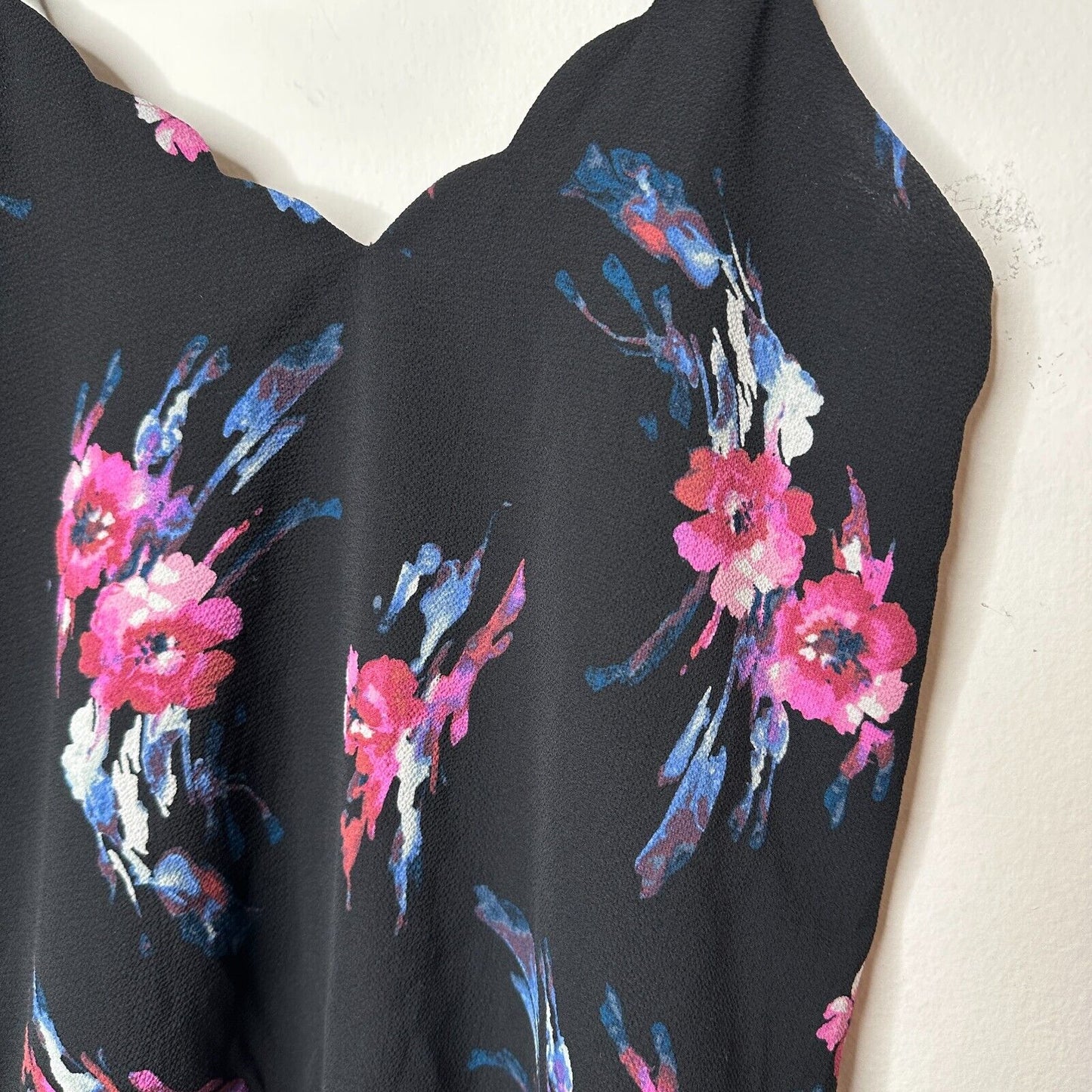 Allison Joy Black Pink Blue & White Floral Scallop Neck Camisole Tank Top XS