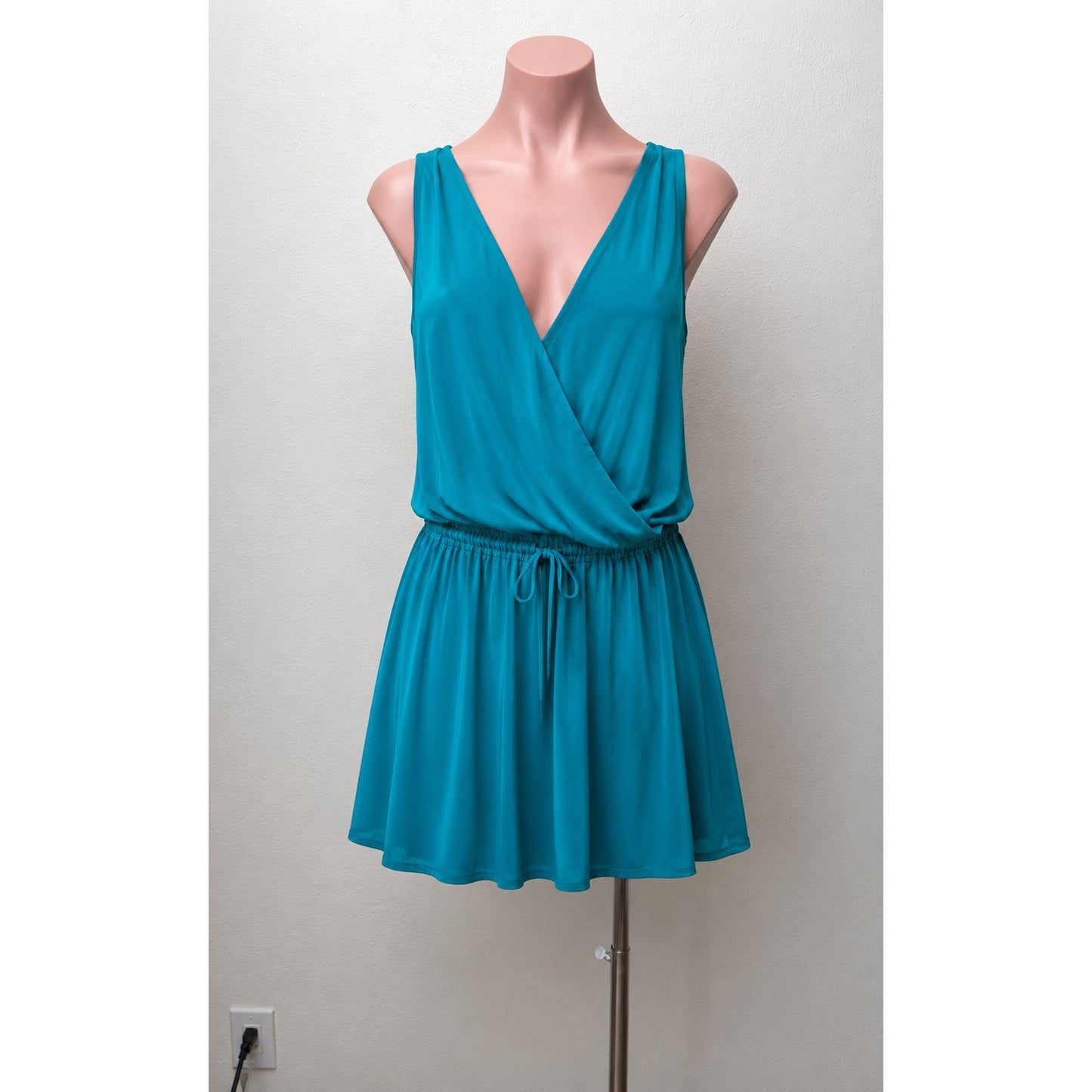 NWT Lavender Brown Jade Teal V-Neck Satin Faux Wrap Dress M