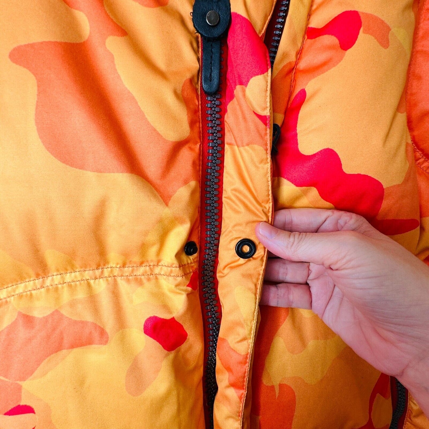 Kru St. Moritz Yellow Pink Orange Camo Front Button Zip Long Sleeve Hood Jacket