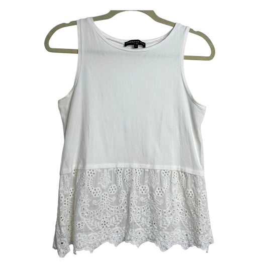 Generation Love Cute White Sleeveless Round Neck Eyelet Lace Mix-Media Tank SM