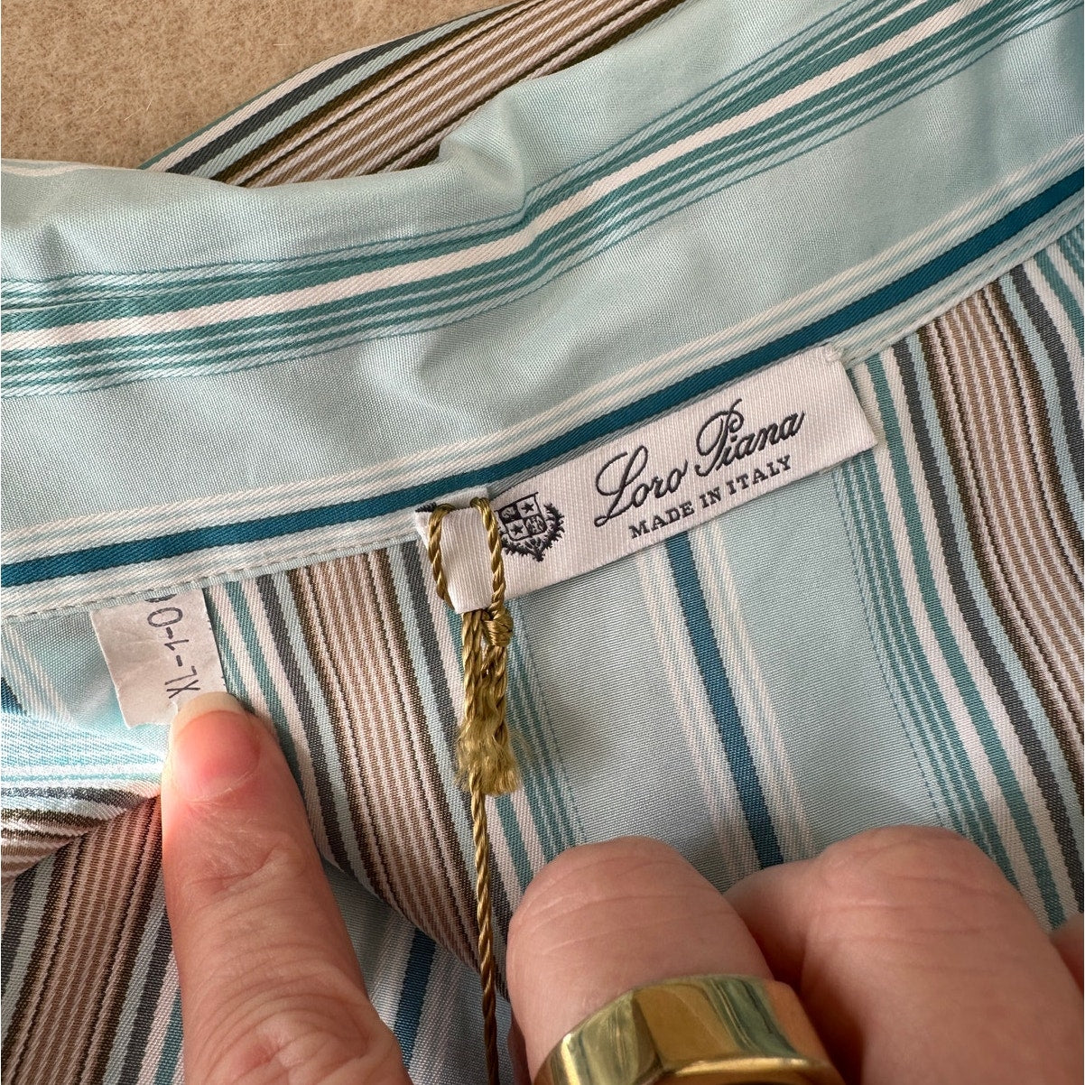 NWT Loro Piana Teal White Brown Stripe Front Button Tie Sash Wrap Dress XL
