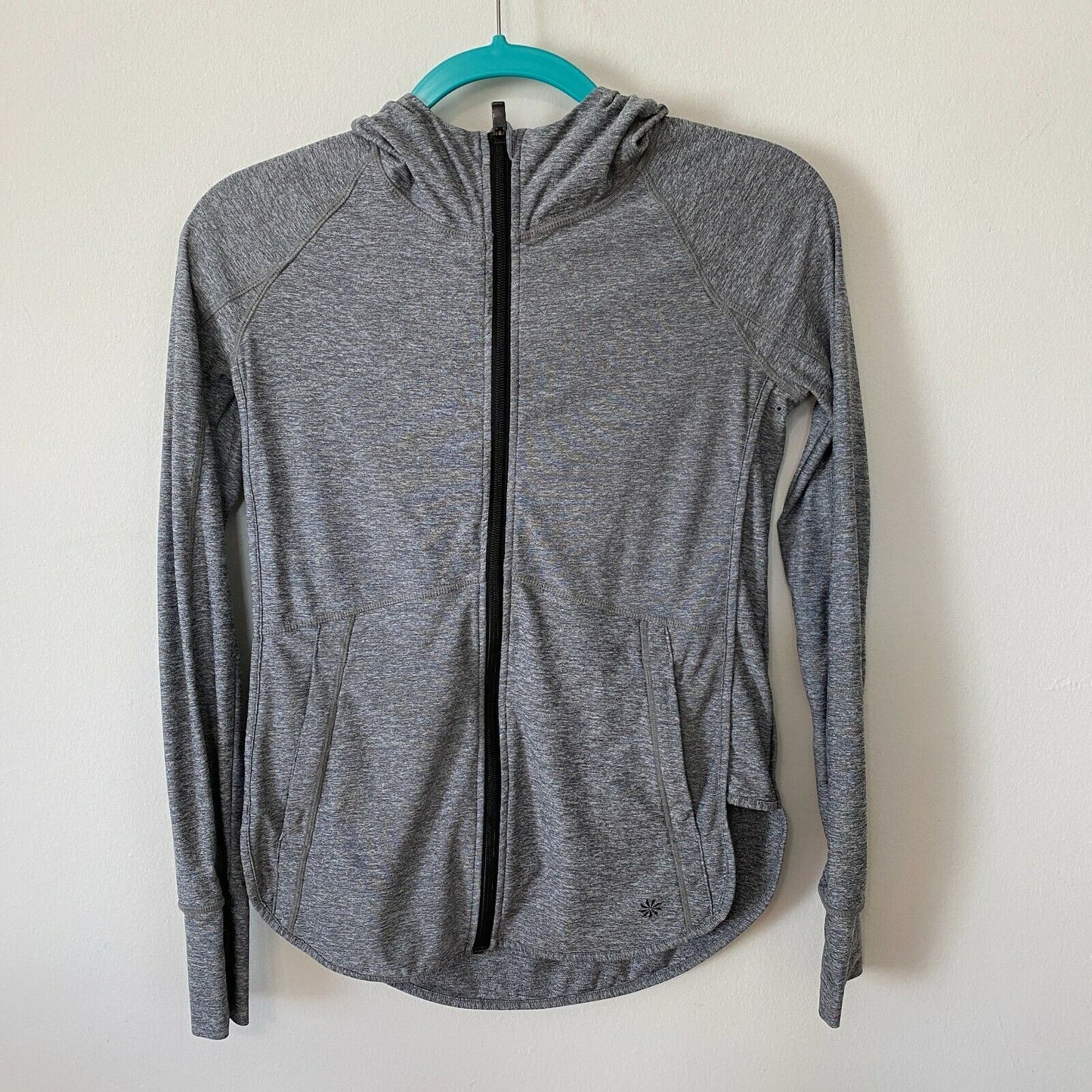 Athleta Med Gray Baja UPF 50+ Hooded Zip Jacket with Thumb Holes Arm Pockets XXS