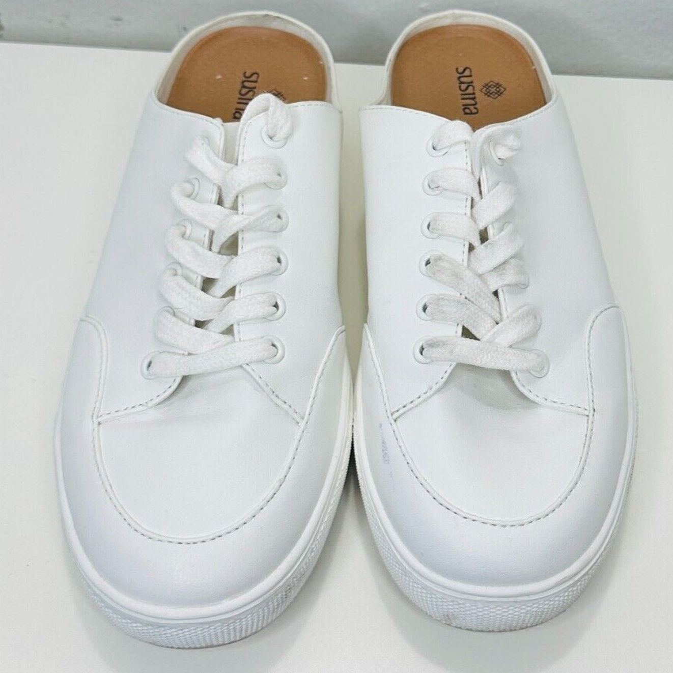 Susina White Leatherette Brynlee Closed Toe Slide-In Casual Mule Sneakers 9