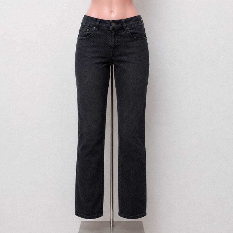 DG2 Diane Gilman Solid Black Mid-Rise Denim Jeans Stretch Straight Leg 10