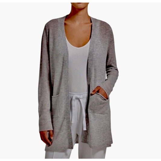ATM Gray 100% Cashmere Open Front Long Sleeve Patch Pockets Side Slits Med