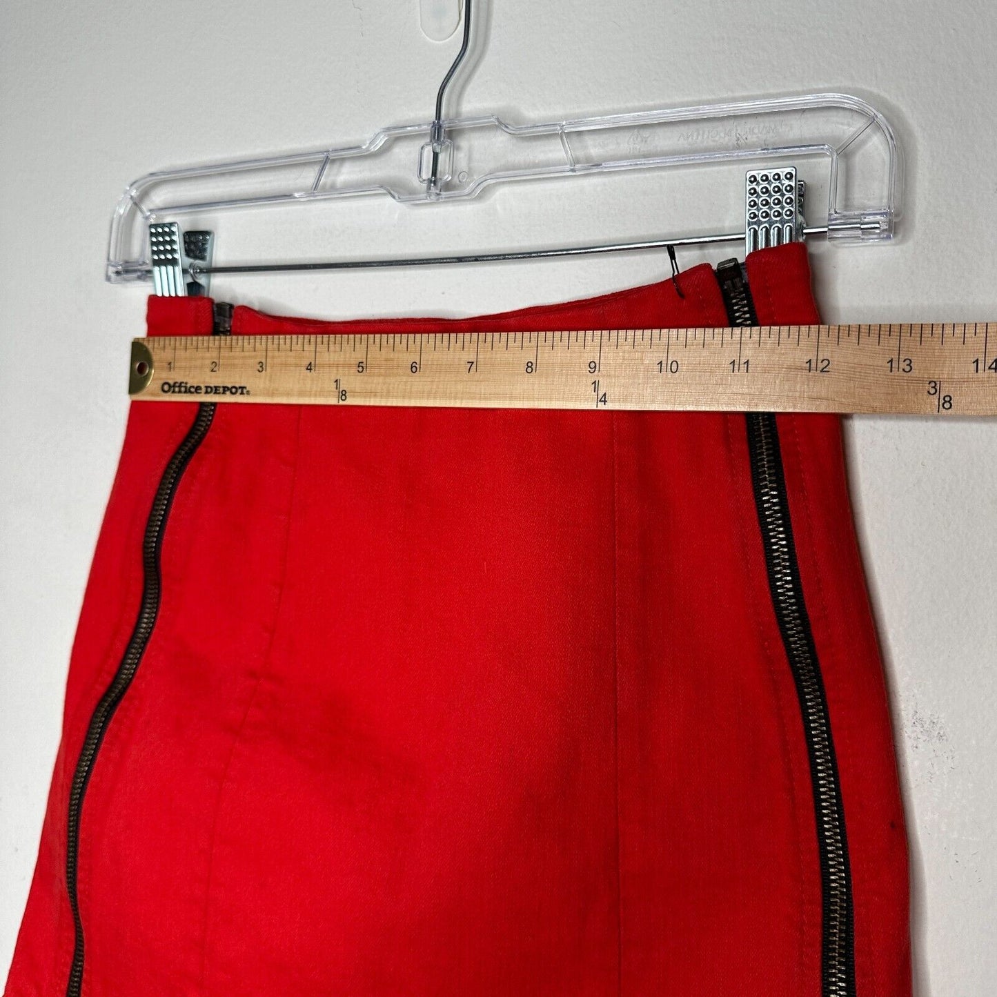 NWT Carmar Red Margery Mini Pencil Skirt Contrast Black Side Stripe Zippers 24