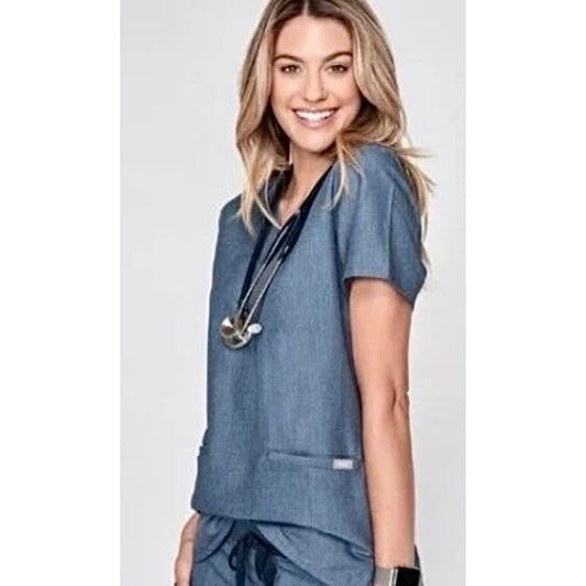 Blue Denim Casma 3 Pocket Classic Fit V-Neck Scrub Top S