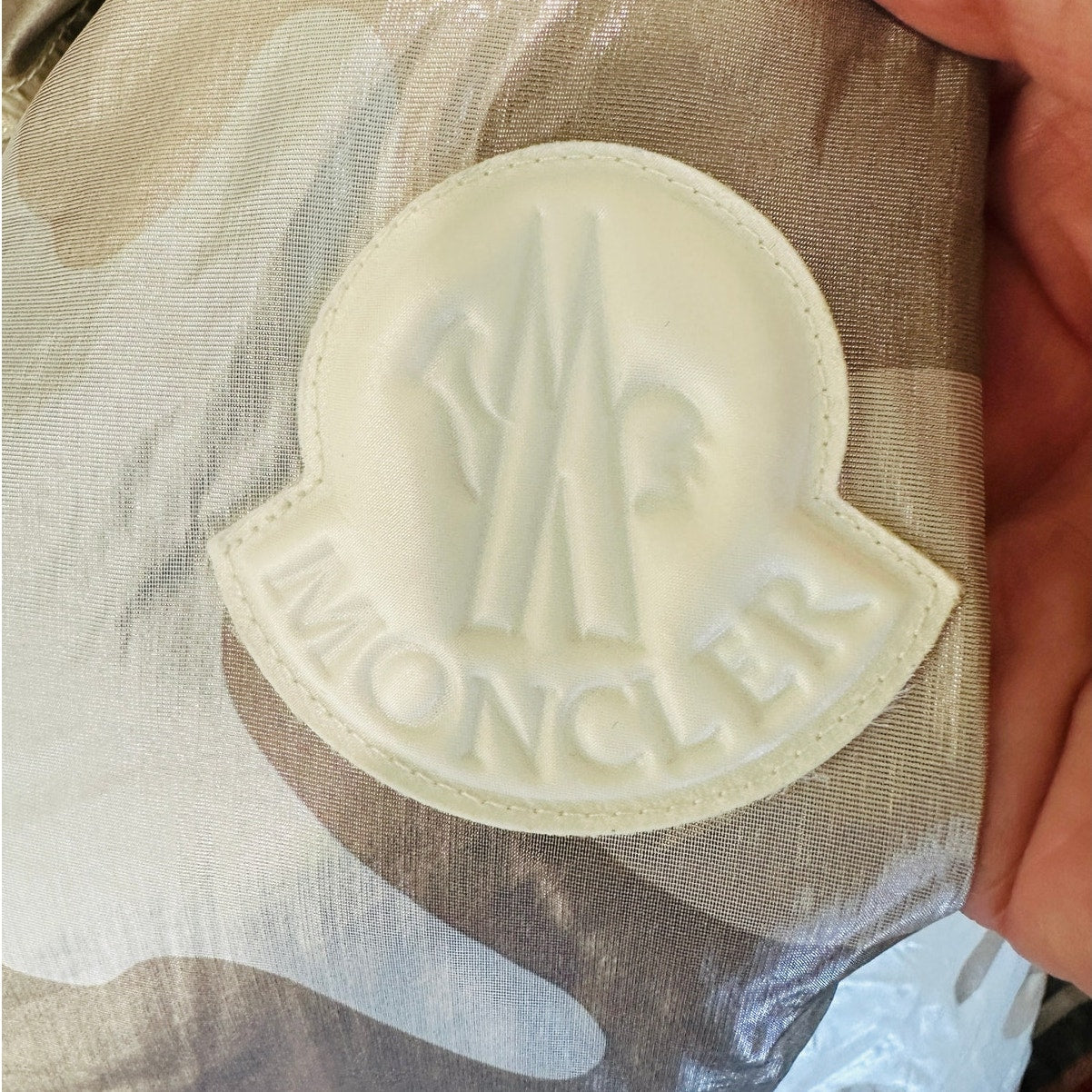 Moncler Menchib Metallic Camo Hooded Jacket Sand Cream Lightweight Zip Coat