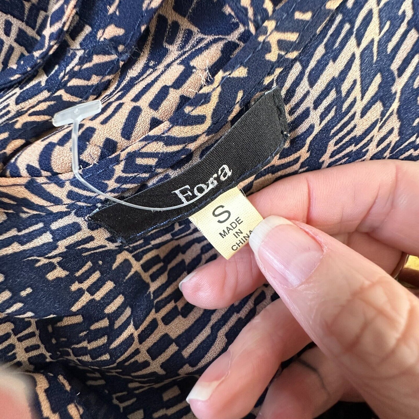 Fora Tan & Navy Front Button Strappy Decorative Back Wide Leg Jumpsuit Small