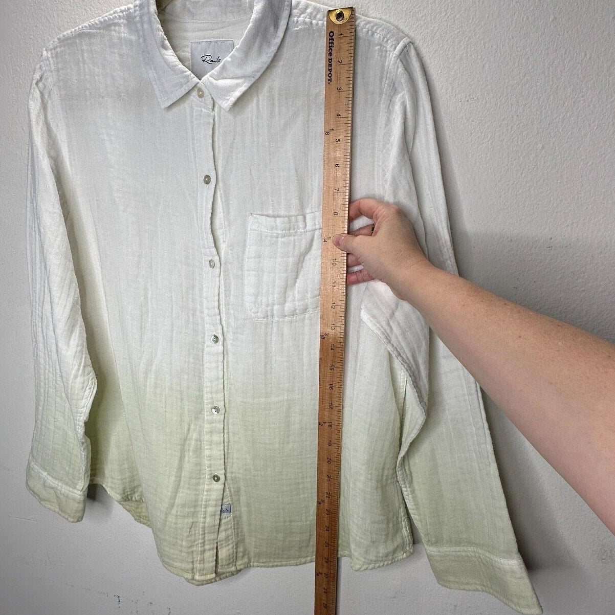Rails Ellis Blue Mint Dip Dye Button Down Long Sleeve Chest Pocket Gauze Shirt