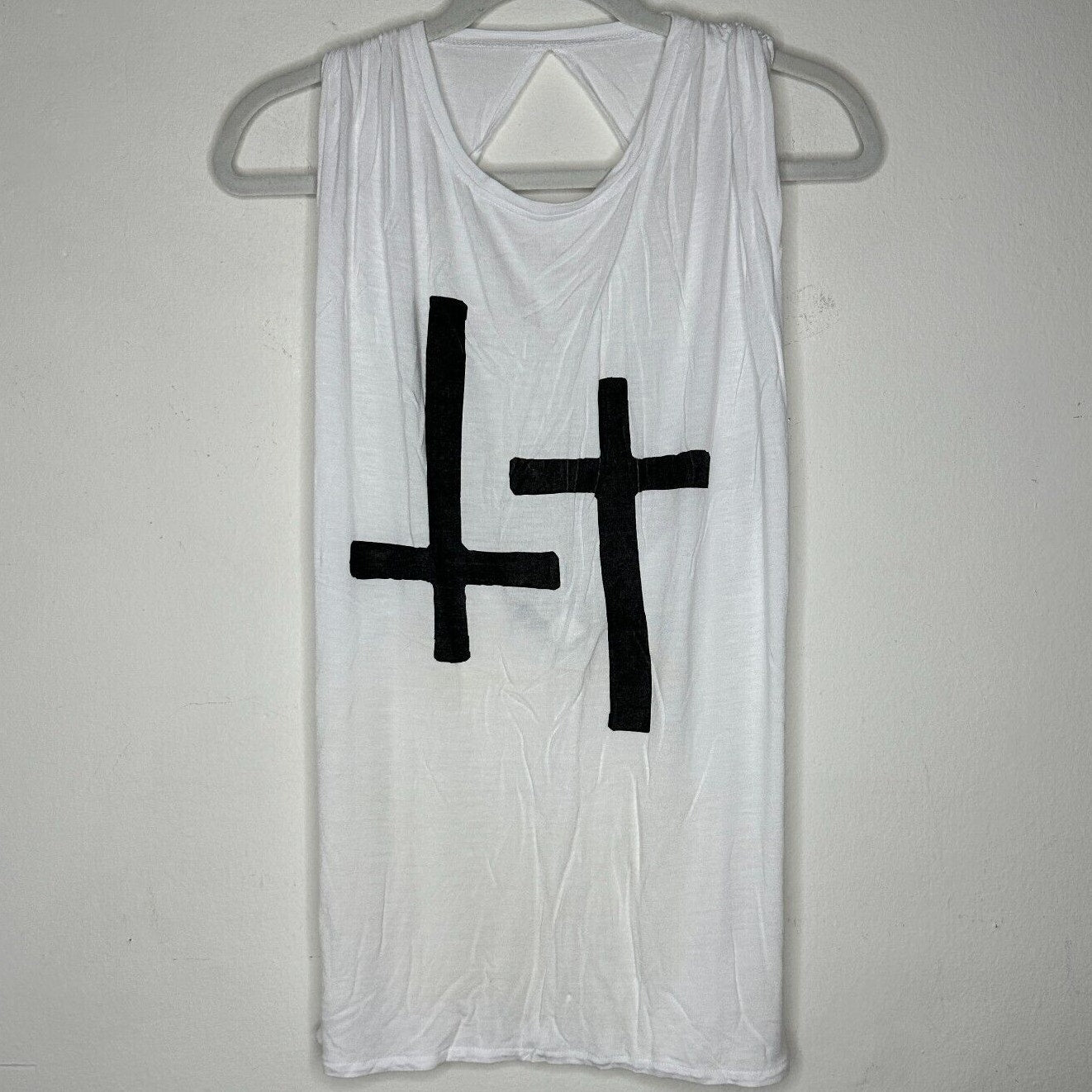 RARE Stylestalker White Sleeveless Crew Neck Cross Twisted Open Back Tee Size 8