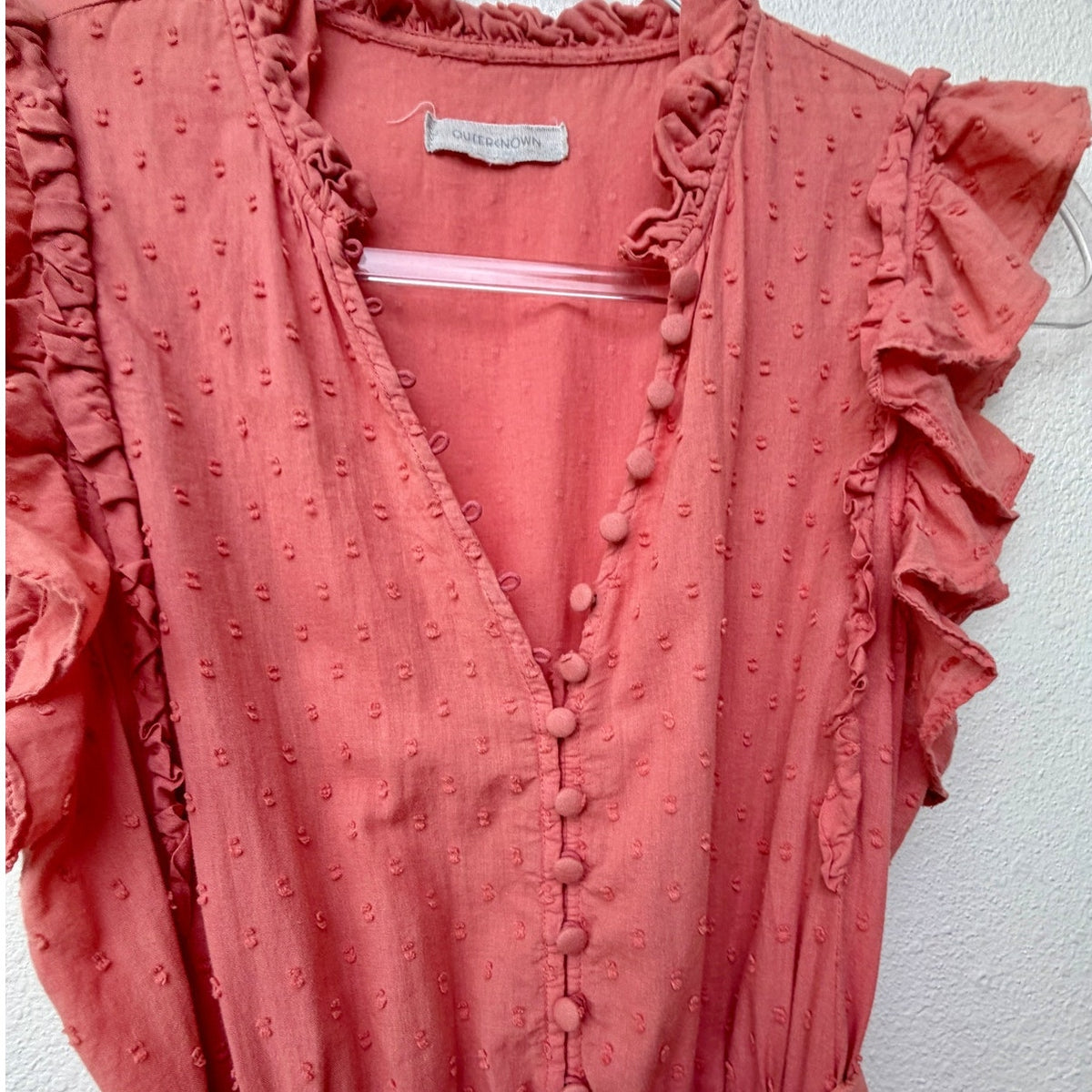 Outerknown Canyon Ruffle Maxi Dress Coral Swiss Dot Cotton Women's US XS