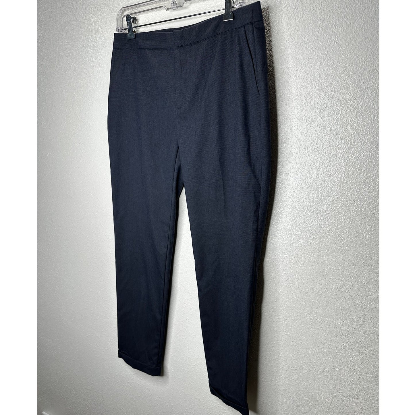 Zara Navy Blue Micro Tweed Straight Leg Cuffed Trouser Pant 6