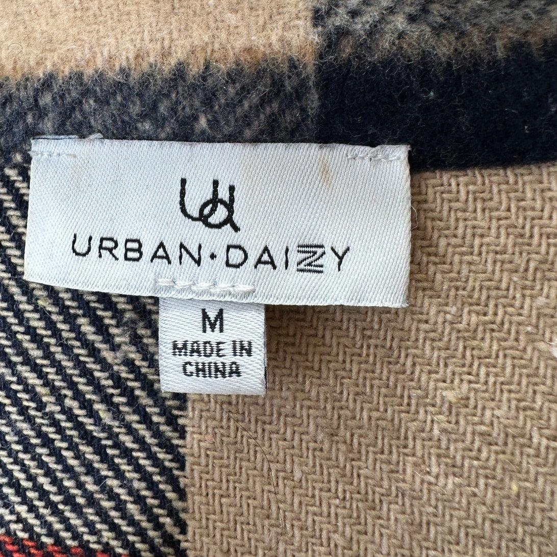 Urban Daizy Tan Navy Orange Plaid Button Long Sleeve Shacket M