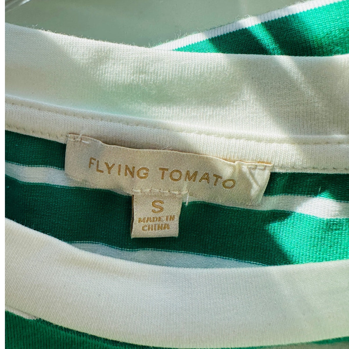Flying Tomato Sample Driftwood Daydreams Green & White Stripe Knit Top S