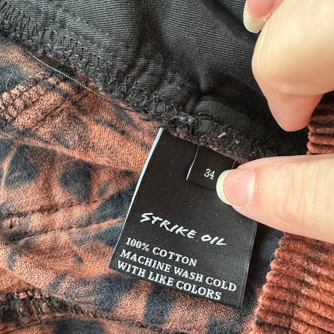 Strike Oil Rust & Black Tie Dye Corduroy 100% Cotton Pants 34