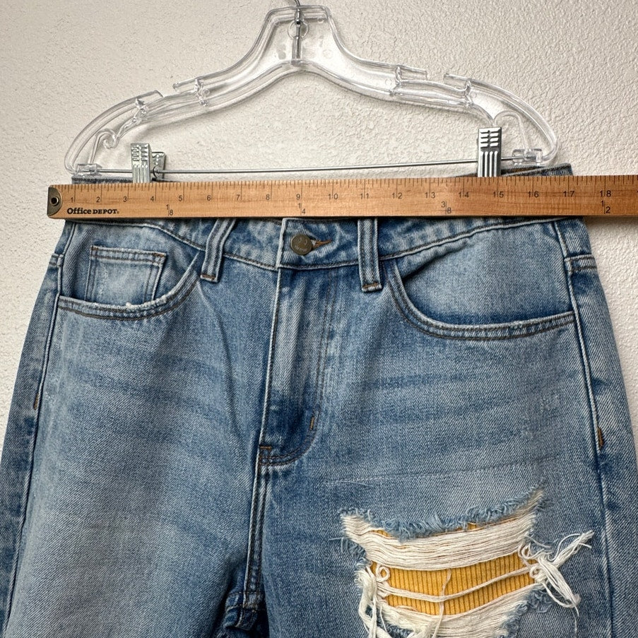 Drew House Cropped Distressed Jeans Raw Hem Corduroy Patch Blue Size 32