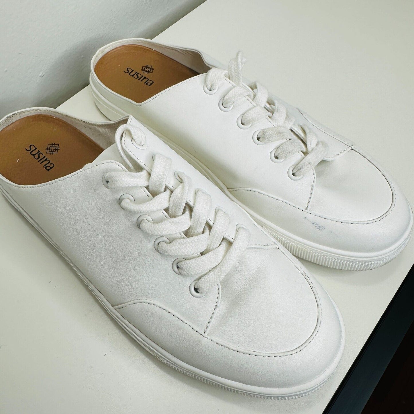 Susina White Leatherette Brynlee Closed Toe Slide-In Casual Mule Sneakers 9