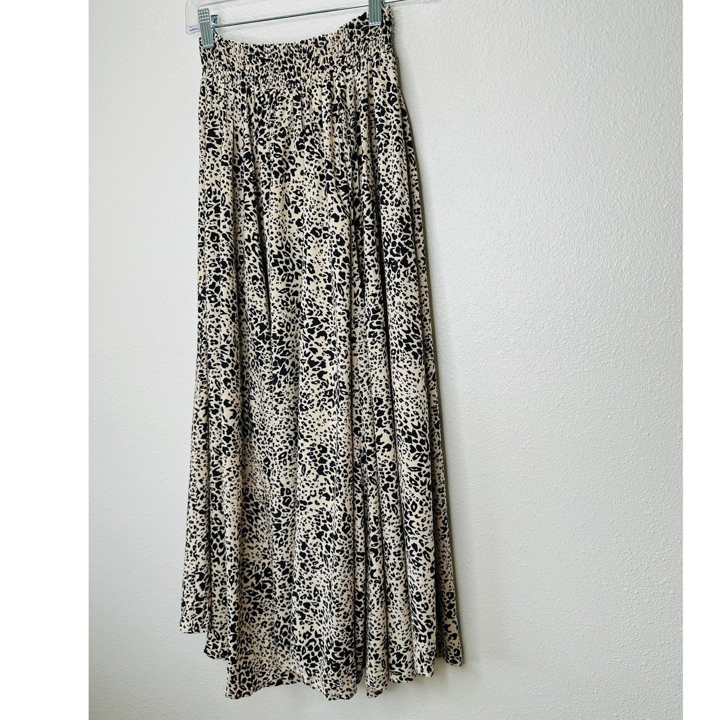 Lusana Tan & Black Cheetah Print Elastic Waist Flowy Saasha Skirt S