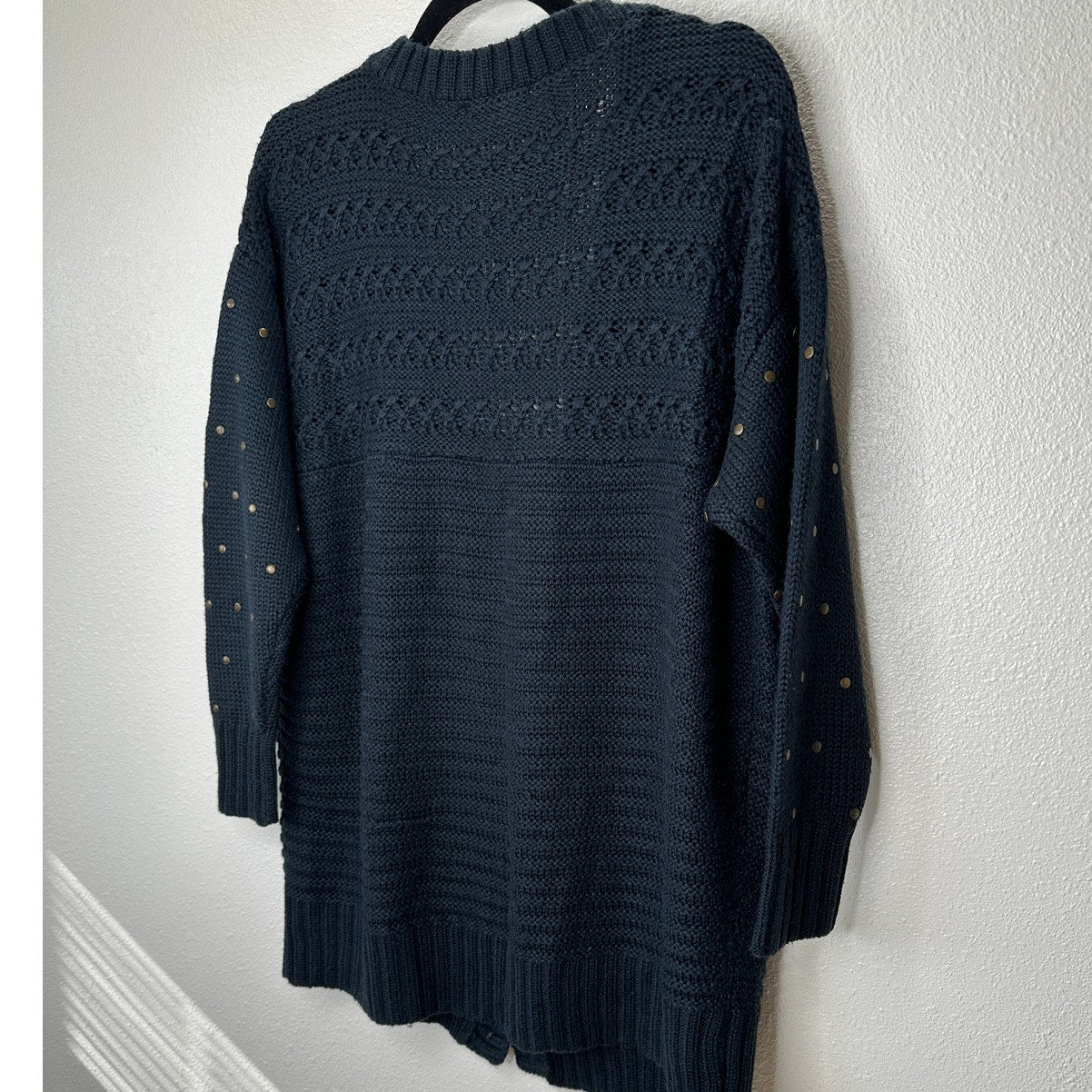 Volcom Black Cardigan Gold Studded Sleeves Gold Buttons