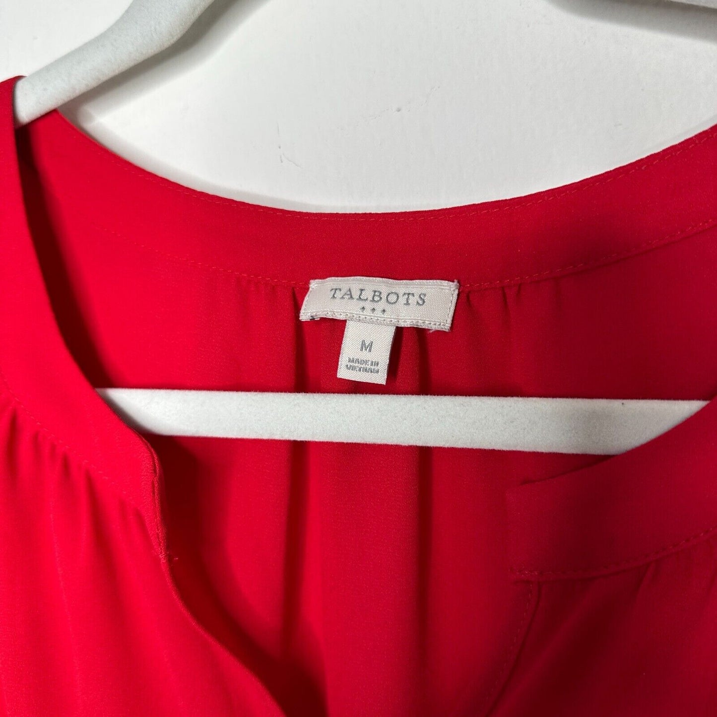 Talbots Red Long Sleeve Button Cuff Shirred Back Cut V Neck Tunic Blouse Medium