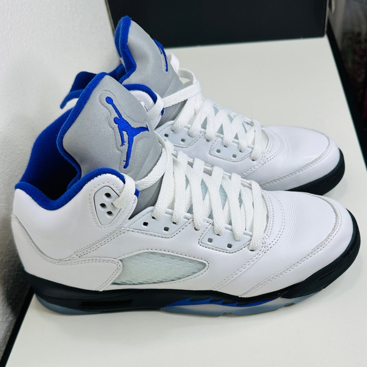 Nike Air Jordan 5 Retro (GS) White Dark Concord Black Sneaker Shoe 6.5
