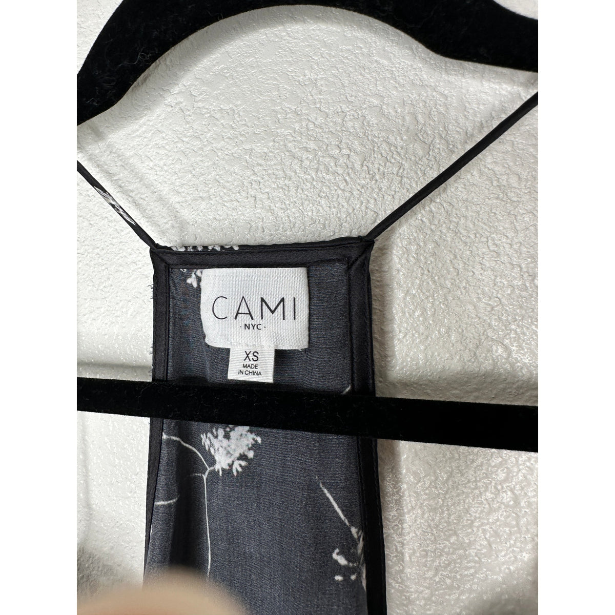 Cami NYC Black White Floral Lace Trim Silk Racer Cami Tank Top XS