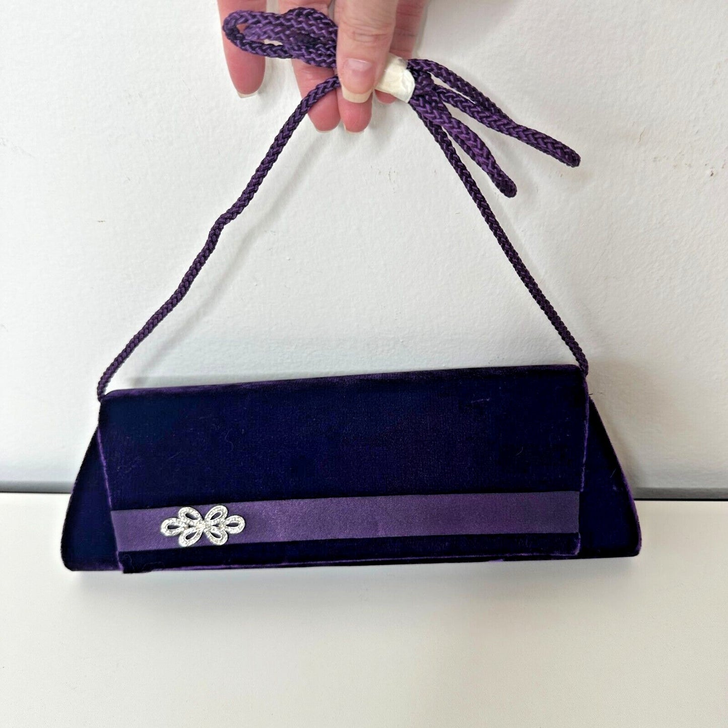 Savannah Purple Velour Clutch Rhinestone Embellished Hidden Rope Strap Clutch