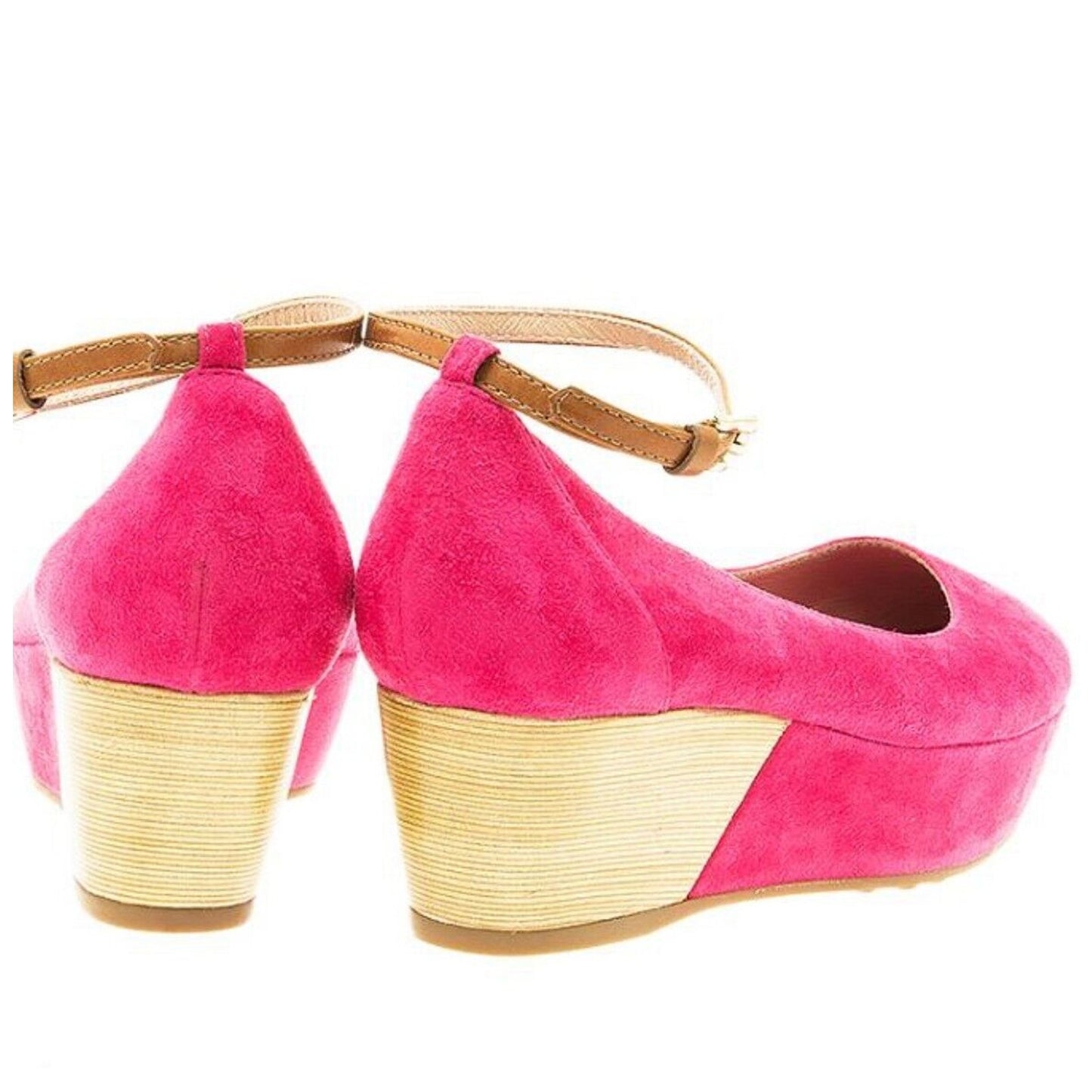 Tod's Deep Pink Suede Ankle Strap Ballerina Style Round Toe Wedge Shoes 38 / 8