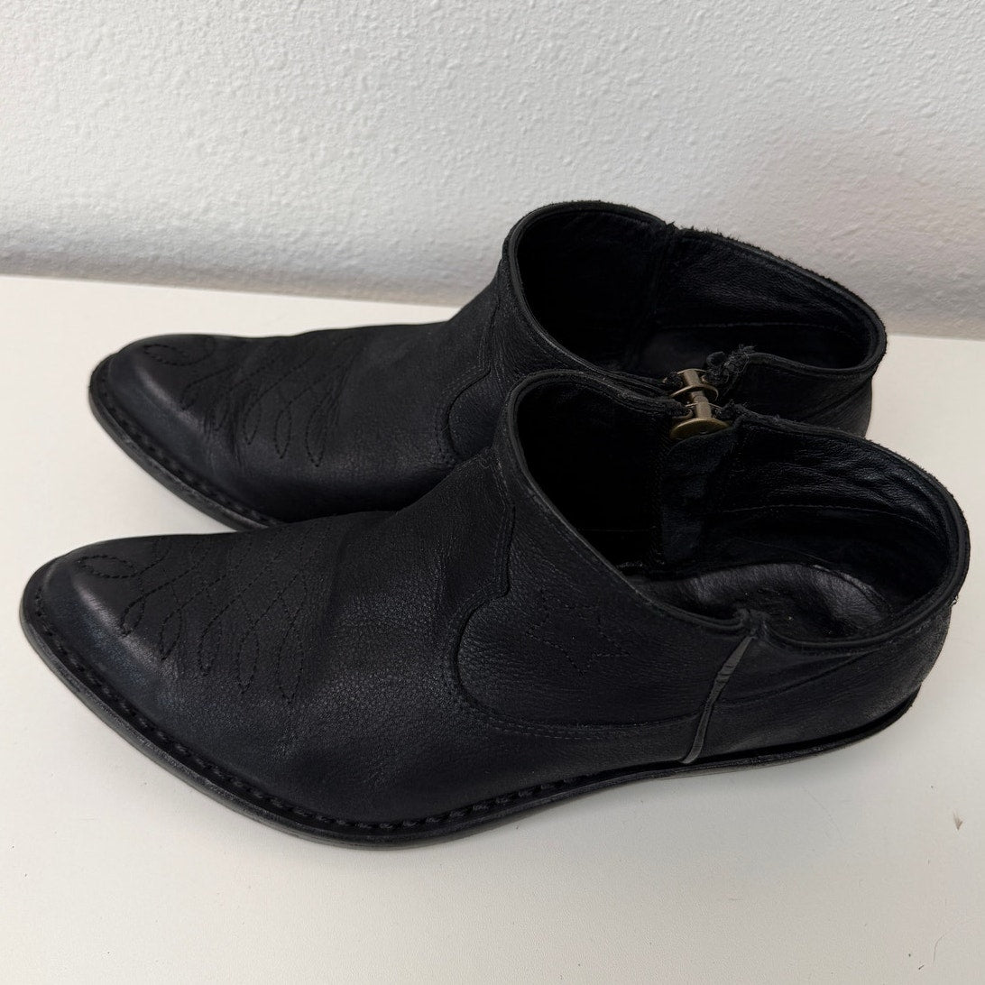 Anine Bing Lou Boot Black Leather Western Ankle Boots Size US 8 EU 38