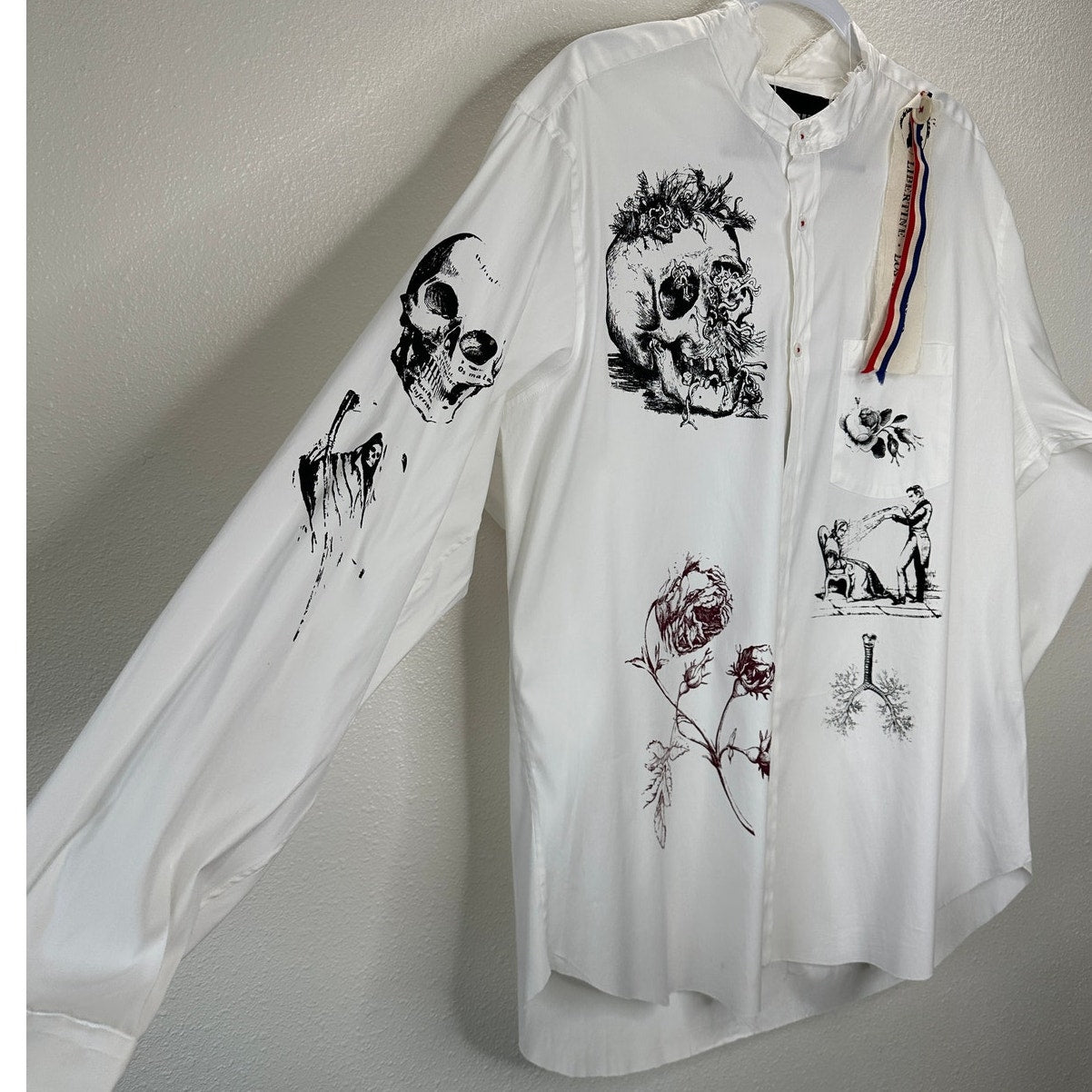 NWT Libertine Silk Screen Melange Deconstructed Mandarin Button Shirt L / XL