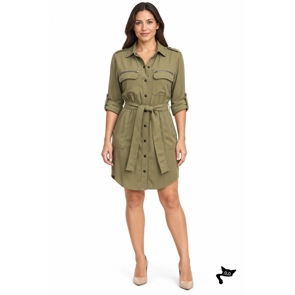 Sanctuary Olive Belted Utility Shirt Dress Women S