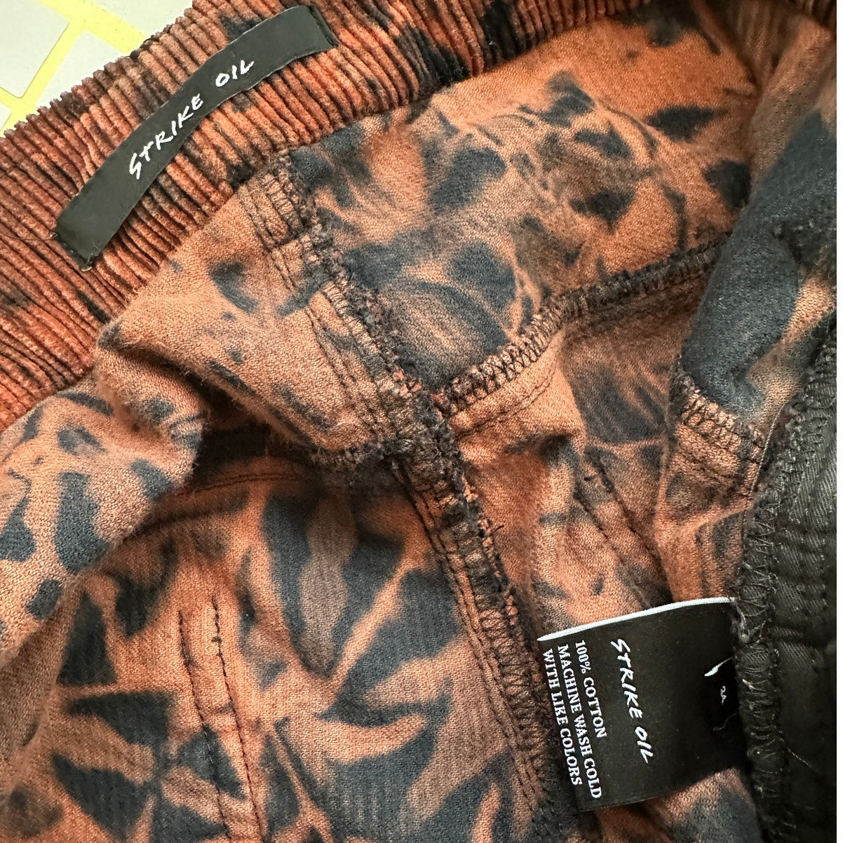 Strike Oil Rust & Black Tie Dye Corduroy 100% Cotton Pants 34