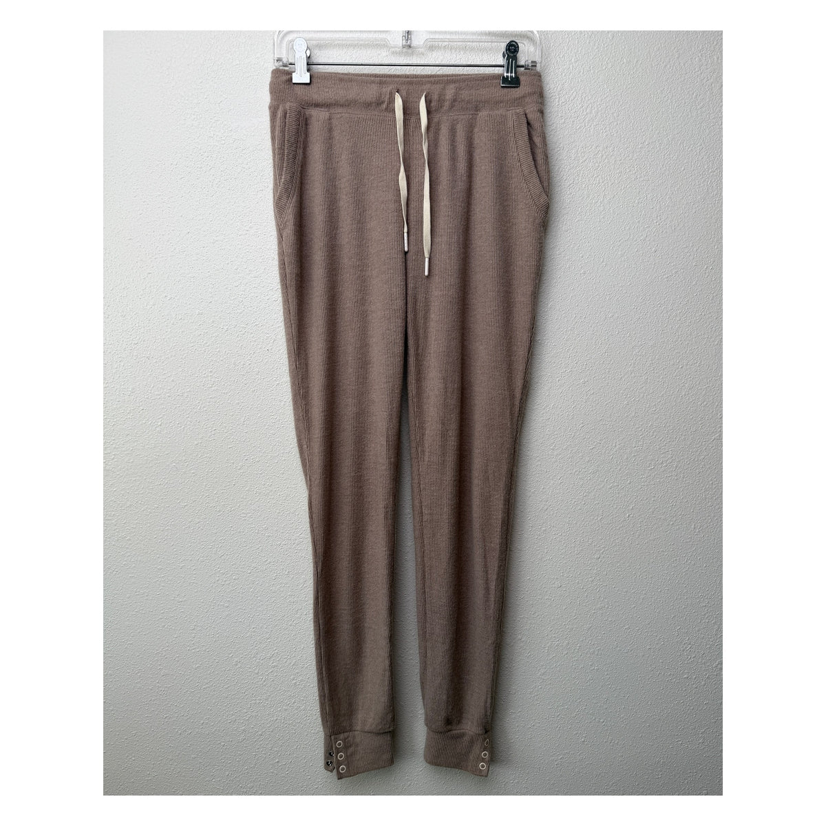 Z Supply Taupe Ribbed Knit Snap Ankle Jogger Pants Women's US XS