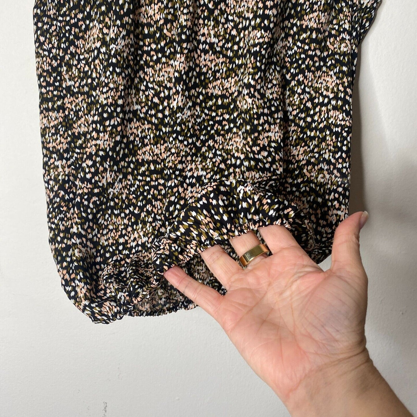 Allison Joy Black Peach Cream & Olive Print Halter Neck Sleeveless Tank Blouse S