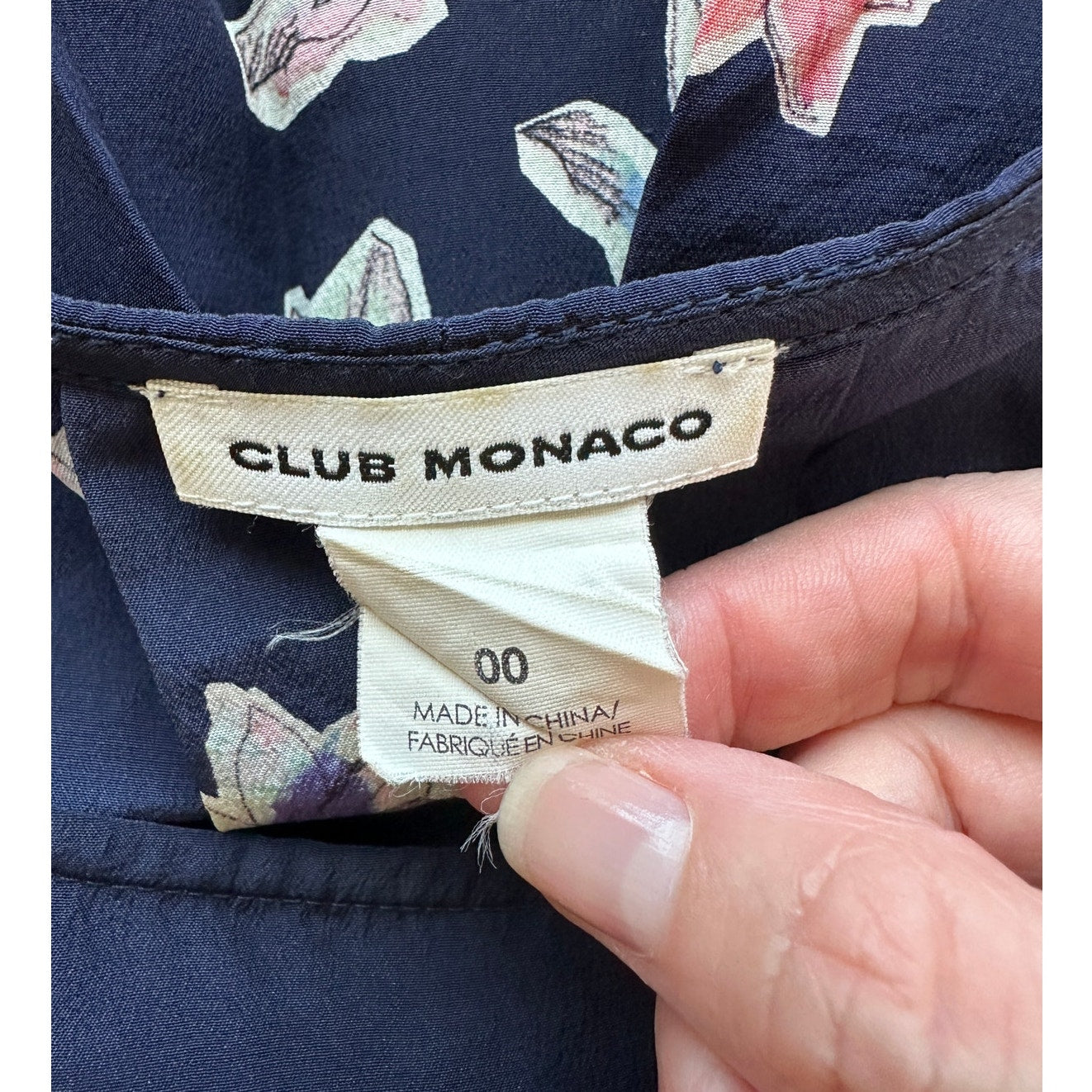 Club Monaco Ruth 100% Silk Navy Floral Open Back Dress pink blue 00