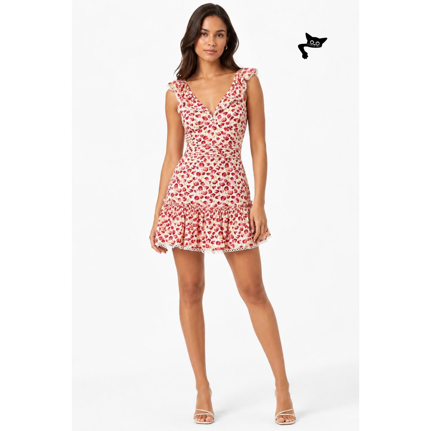 NWT Poupette St Barth Bruna Red Floral Mini Dress US XS