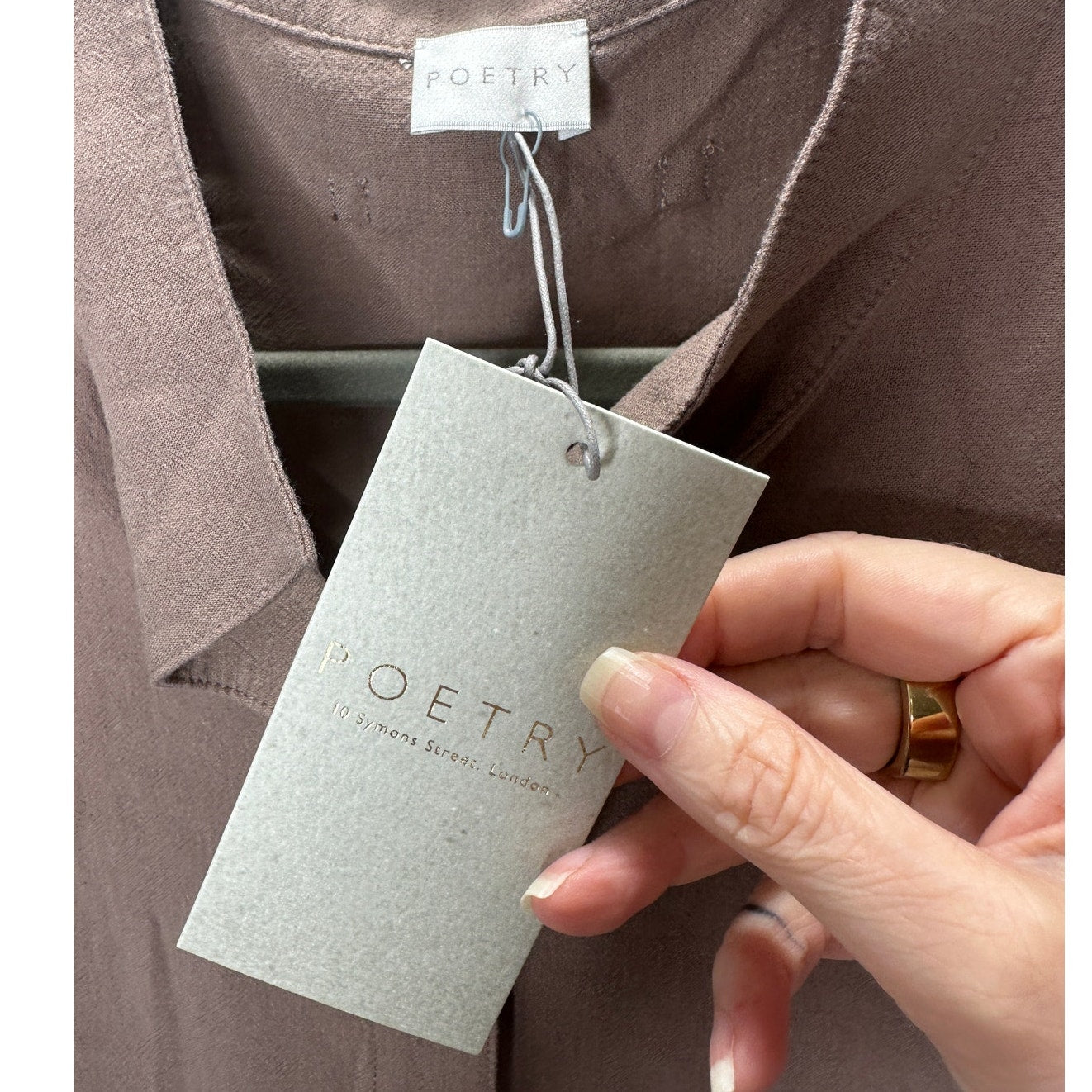 NWT Poetry Nut Brown Funnel Neck Double Button Front Long Sleeve Blouse 12