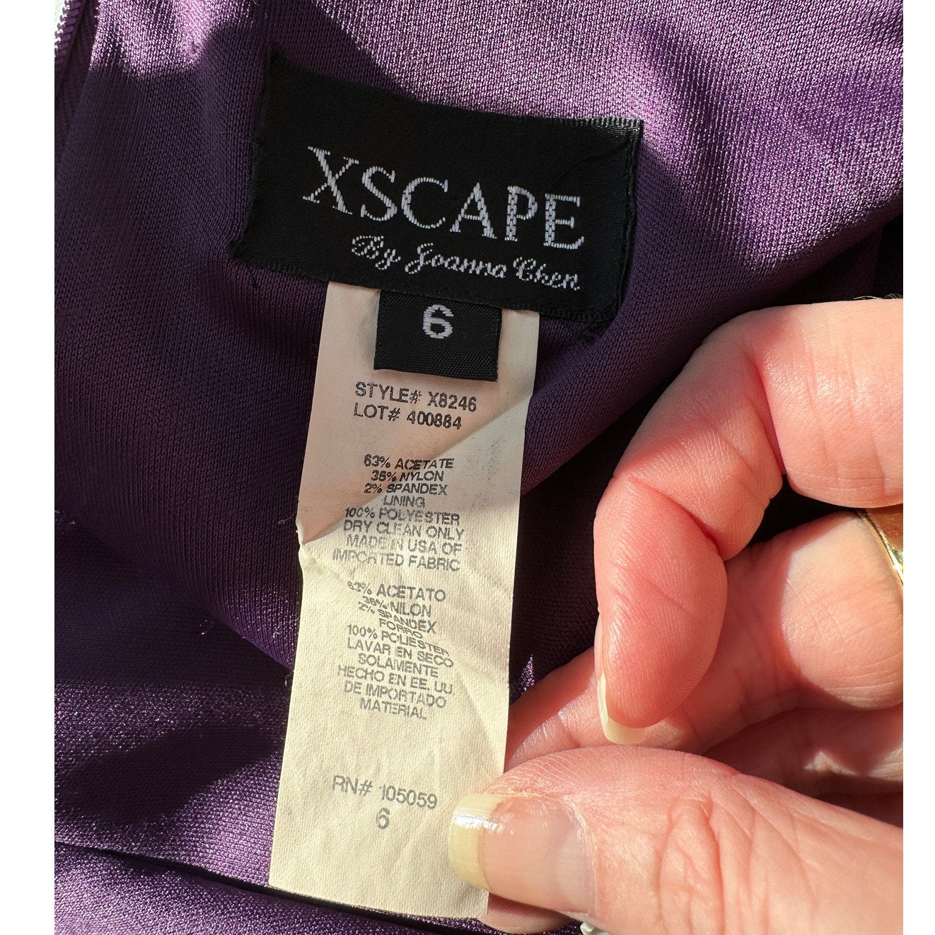 Xscape by Joanna Chen Purple Satin Faux V Neck Cap Sleeve Midi Dress 6