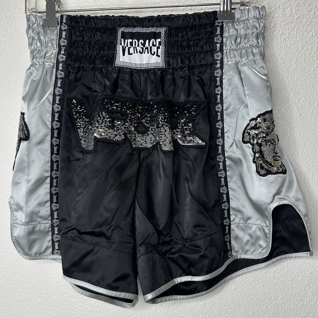 Versace Muay Thai Boxing Shorts Black & Silver Sequin 48 / M