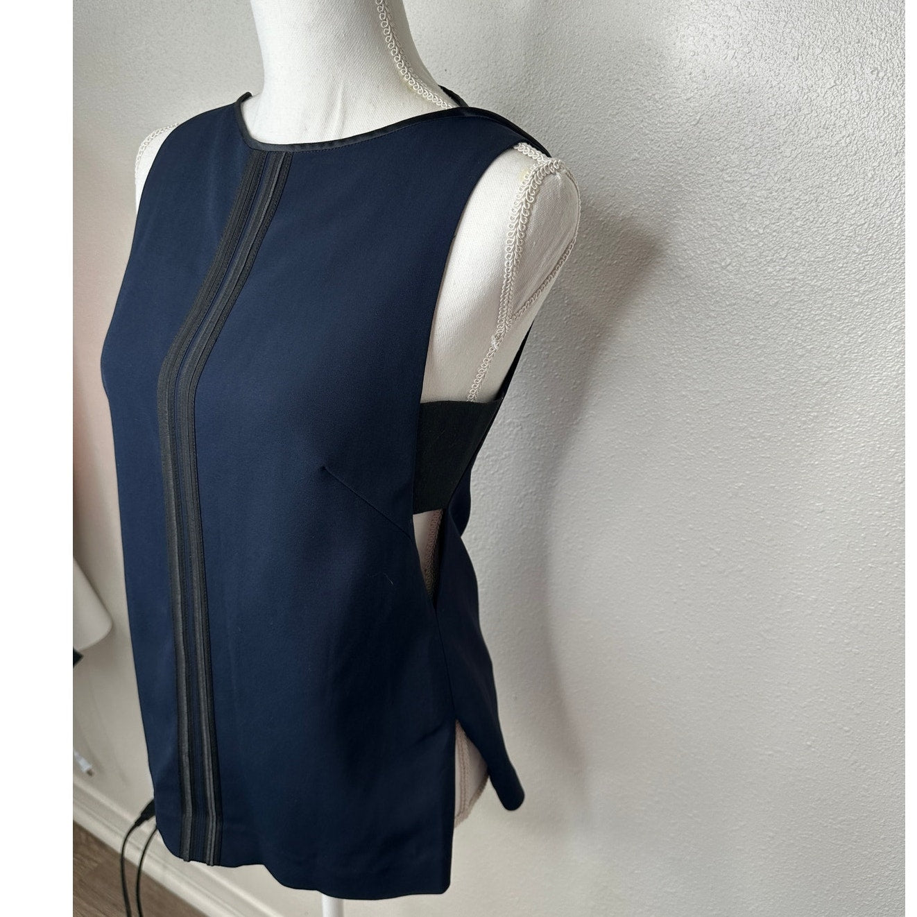 rag & bone Navy & Black High Neck Satin Back Zip Tank Blouse Sleeveless Top S