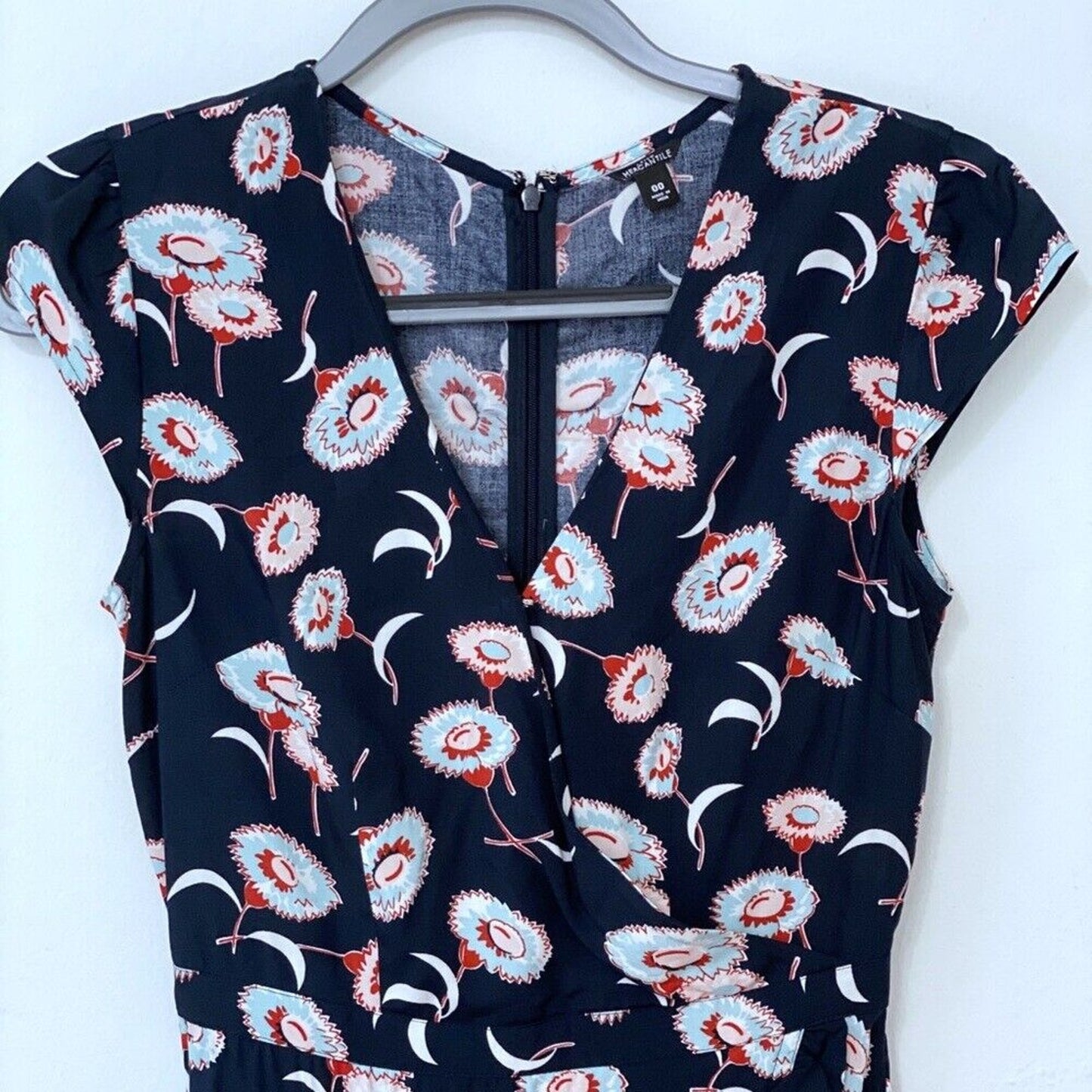 J Crew Mercantile Navy an Rust Faux Wrap Tiered Ruffle Mini Dress Floral Size 00