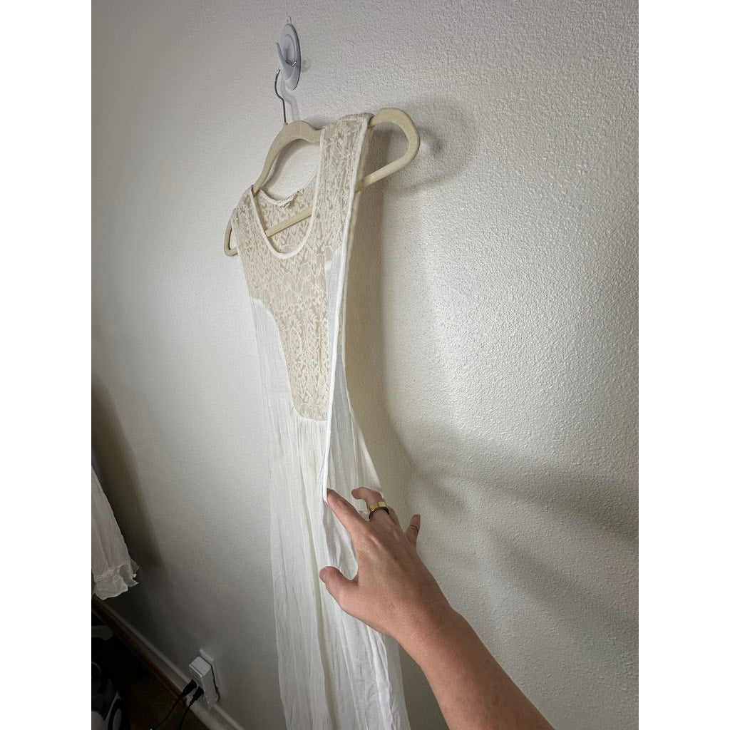 Lovestitch White Ivory Gauze Maxi Dress Lace Racerback Boho Cover Up