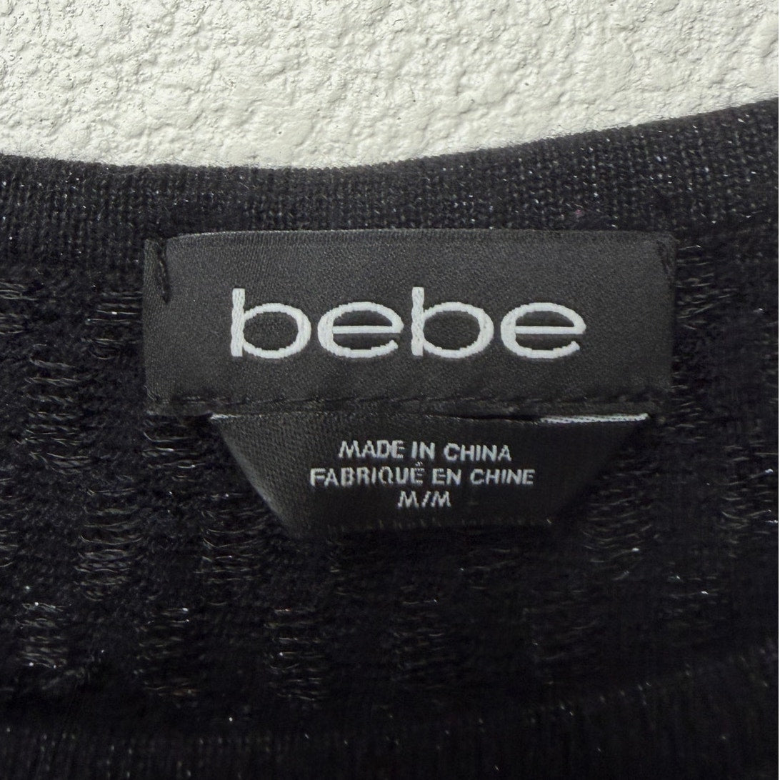 Bebe Black Shimmer Cold Shoulder Knit Sweater Women's Medium
