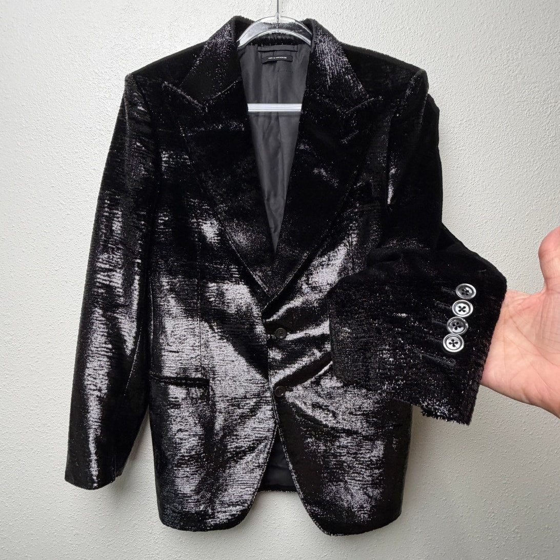 Tom Ford Black Metallic Lurex Textured Dinner Jacket Blazer Men's US 40R