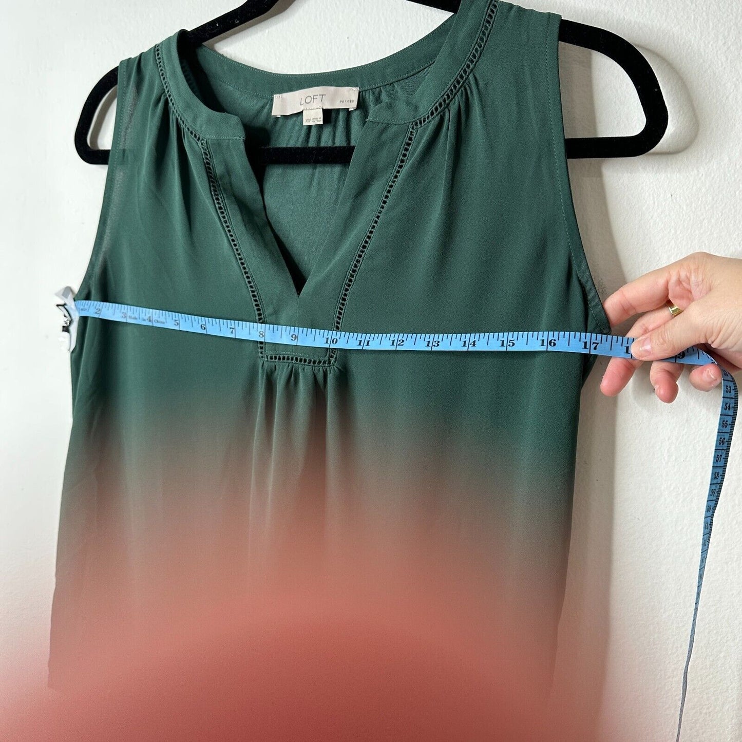 Loft Sage Green Split V-Neck Sleeveless Flowy Lace Neck Detail Tank Blouse XS