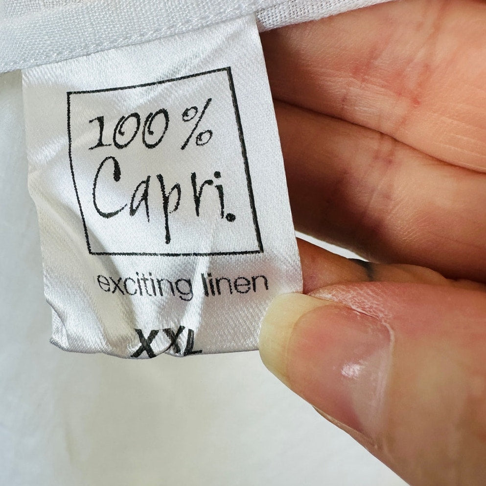 100% Capri Off White Dusty Blue Embroidered Pebble Rock Button Down Shirt XXL