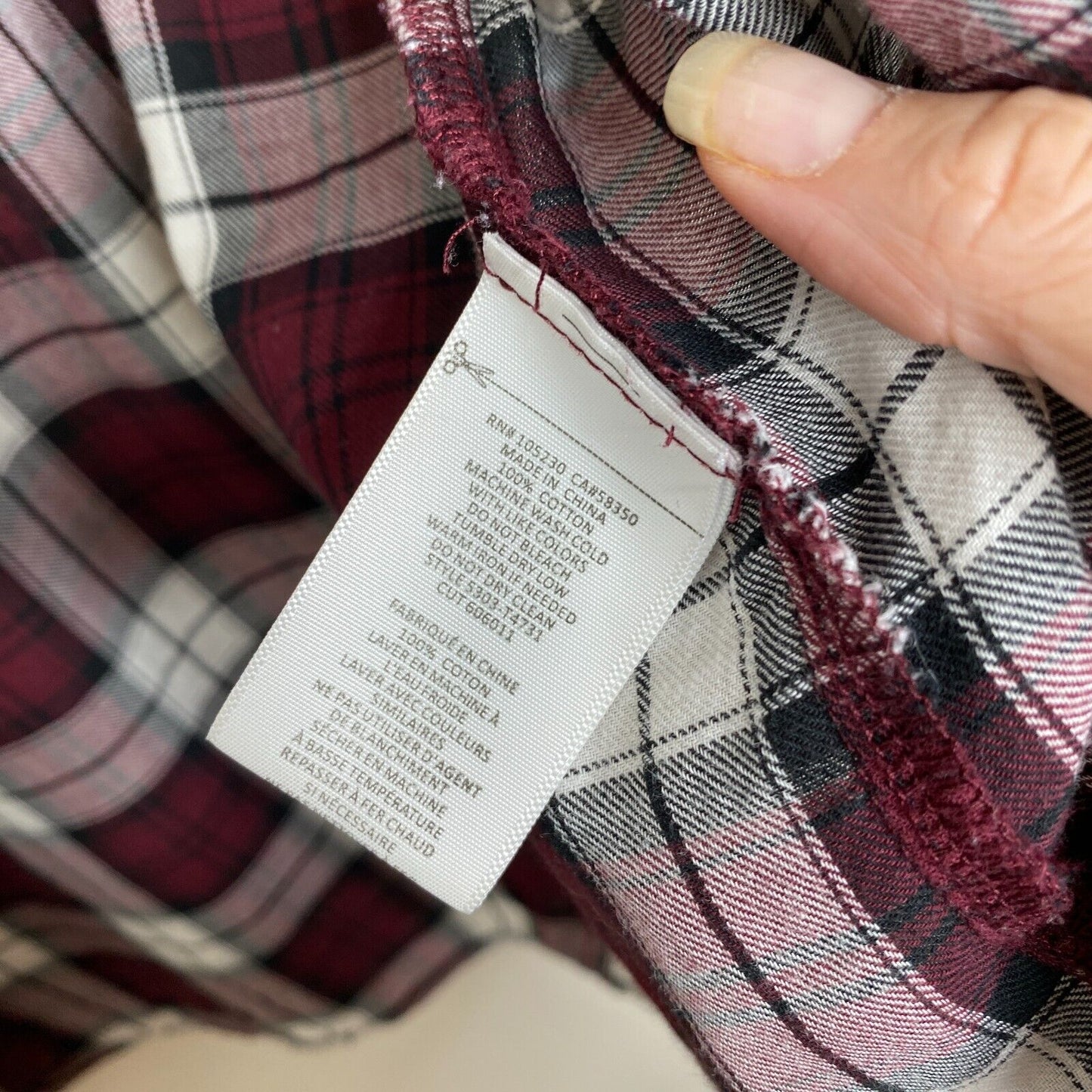 Soft Joie Plaid Button Up Shirt Burgundy Eggplant Roll Tab Sleeve Small